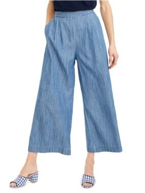 J.Crew High Waist Wide Leg Cropped Chambray Pants / Blue Pull On / 4